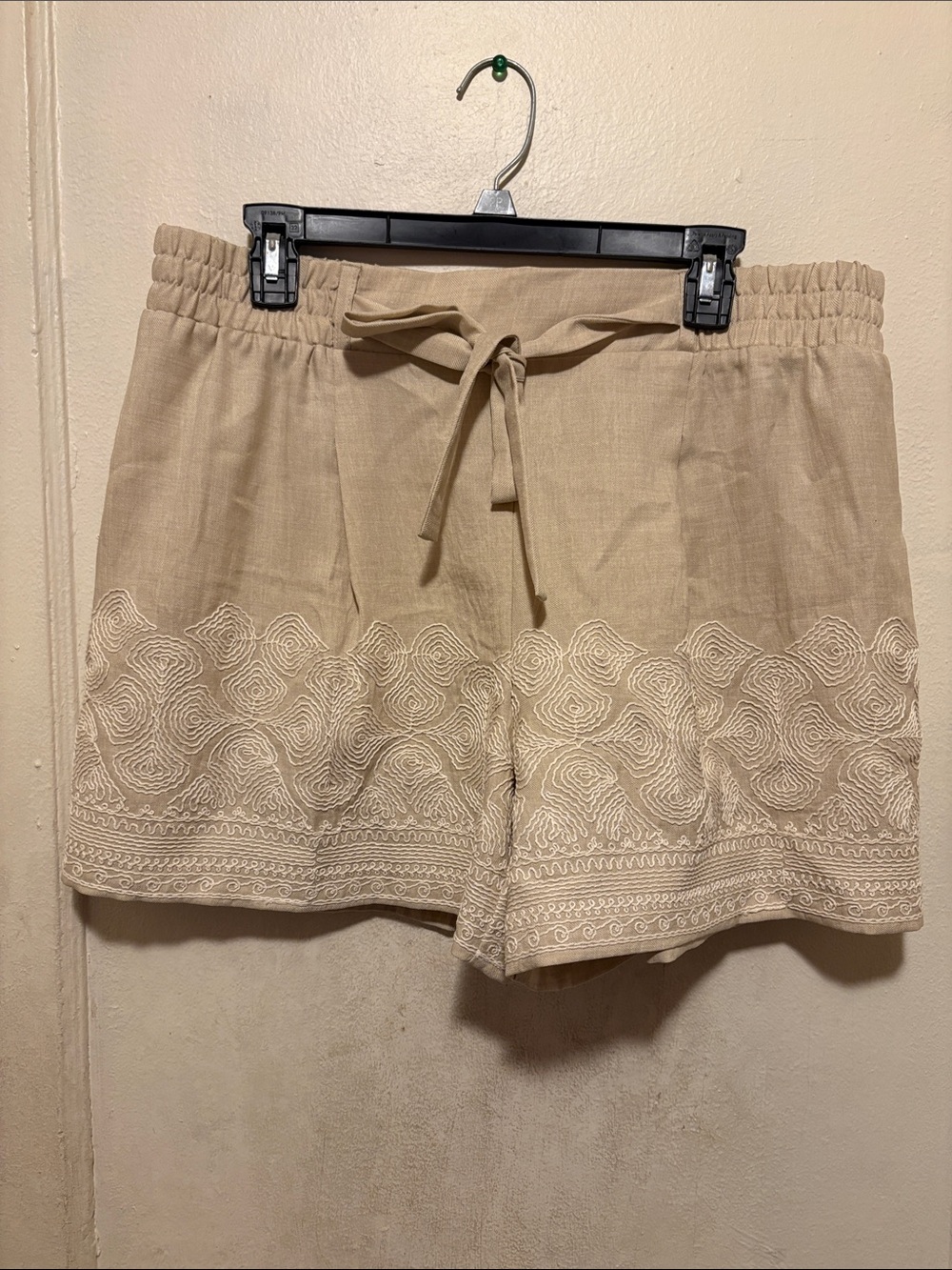 Wren Beige Embroidered Drawstring Shorts